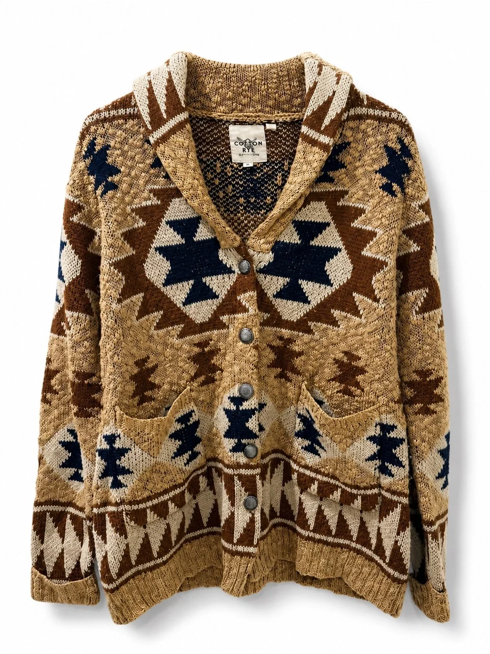 Cotton & Rye Aztec Shawl Collar Cardigan Southwestern Button Front Medium